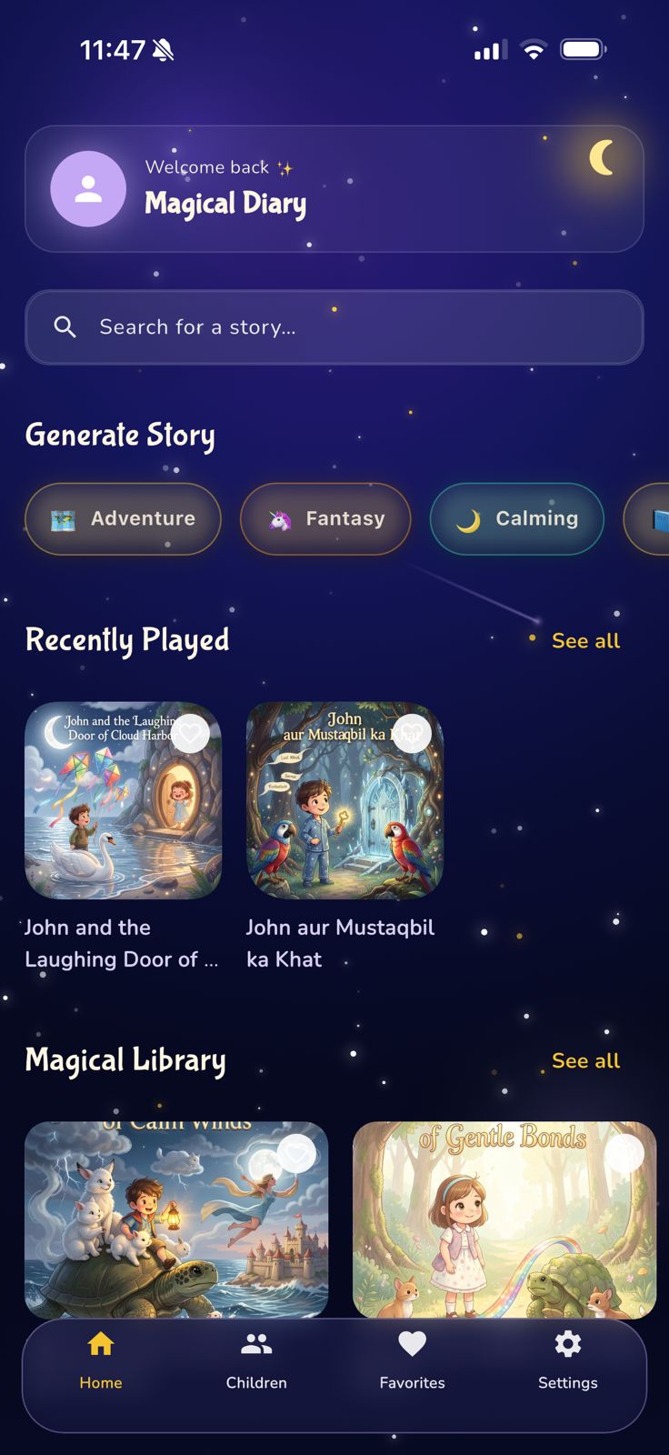 Magical Diary app home screen